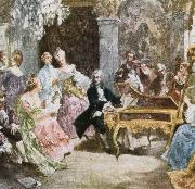 wolfgang amadeus mozart a romantic impression depicting handel making music at the keyboard with his friends. oil painting artist